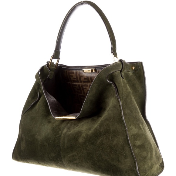 Authentic Fendi Large X Lite Peekaboo suede green handbag - Picture 5 of 9